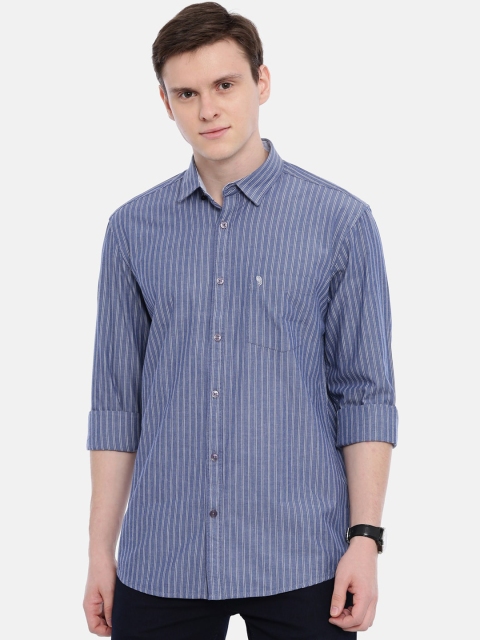 

Classic Polo Men Navy Blue & White Slim Fit Striped Casual Shirt