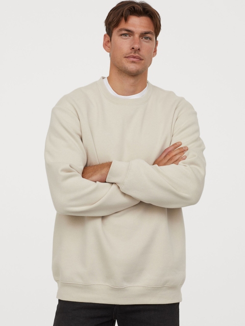 

H&M Men Beige Solid Sweatshirt Relaxed Fit