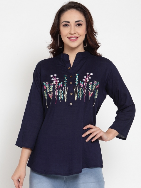 

Baani Creations Women Navy Blue Printed Shirt Style Top