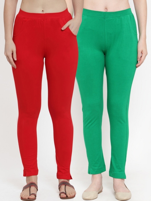 

TAG 7 Women Pack Of 2 Solid Straight-Fit Ankle-Length Leggings, Red
