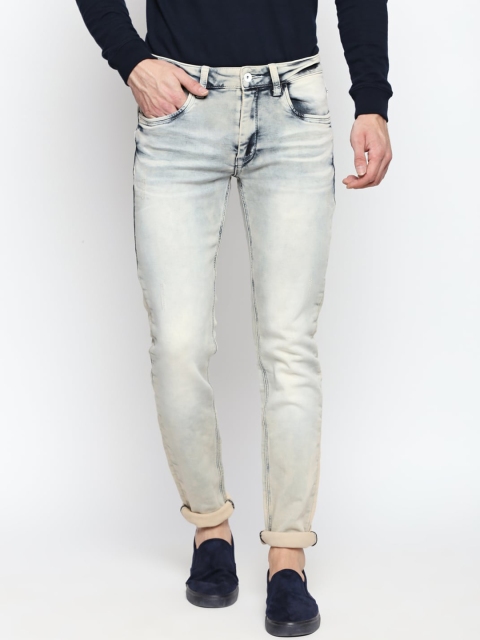 

Rex Straut Jeans Men Gold & Grey Lean Slim Fit Mid-Rise Low Distress Jeans