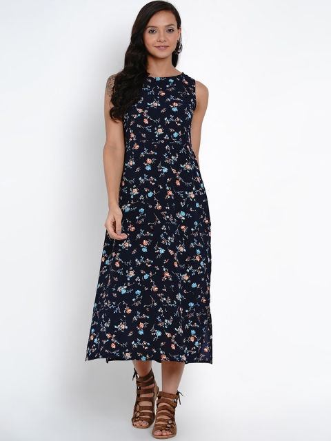 

Deal Jeans Women Navy Blue Floral Printed Fit and Flare Dress