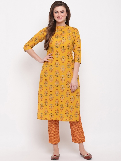 

Vbuyz Women Yellow Floral Print Kurta with Trousers