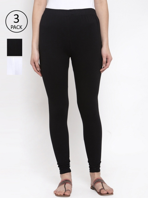 

TAG 7 Women Pack of 3 Solid Churidar-Length Leggings, Black