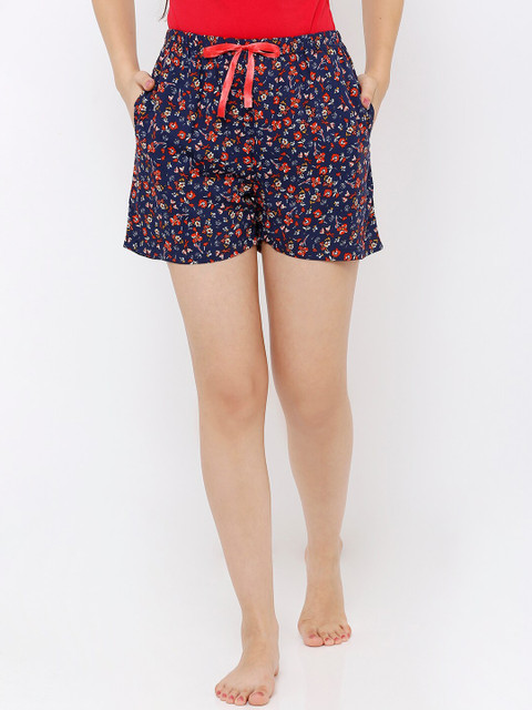 

Heart 2 Heart Women Blue & Red Floral Printed Lounge Shorts