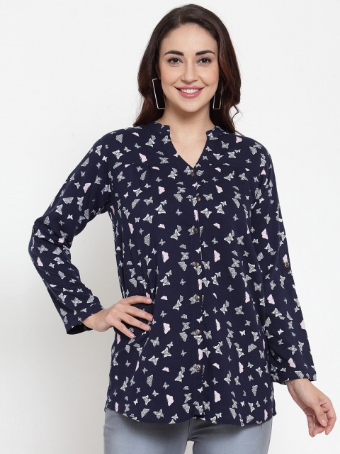 

Baani Creations Women Navy Blue & White Regular Fit Printed Casual Shirt