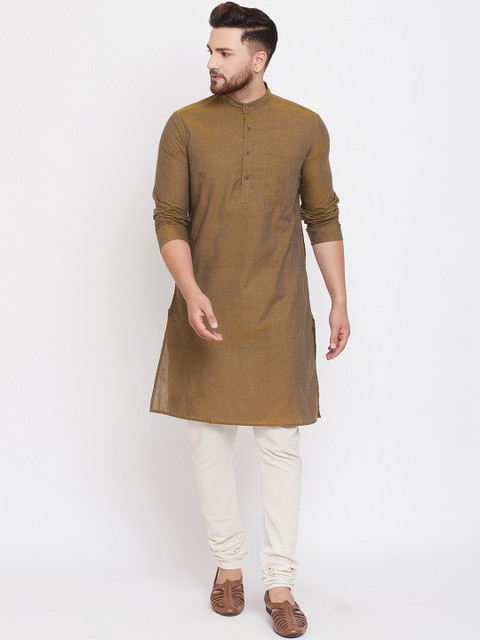 

even Men Brown Solid Straight Kurta