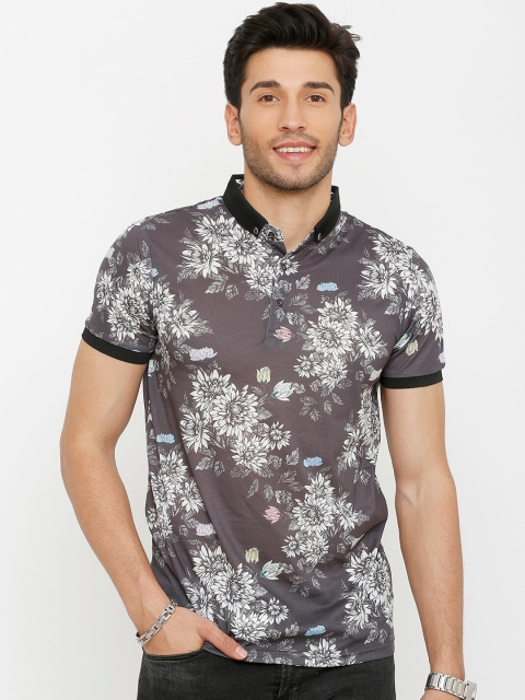 

Rex Straut Jeans Men Taupe & White Floral Printed Polo Collar T-shirt