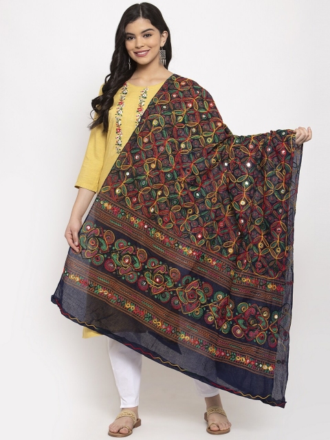 

Clora Creation Navy Blue & Brown Embroidered Cotton Dupatta