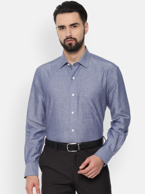 

Luxure by Louis Philippe Men Blue Regular Fit Self Design Formal Shirt