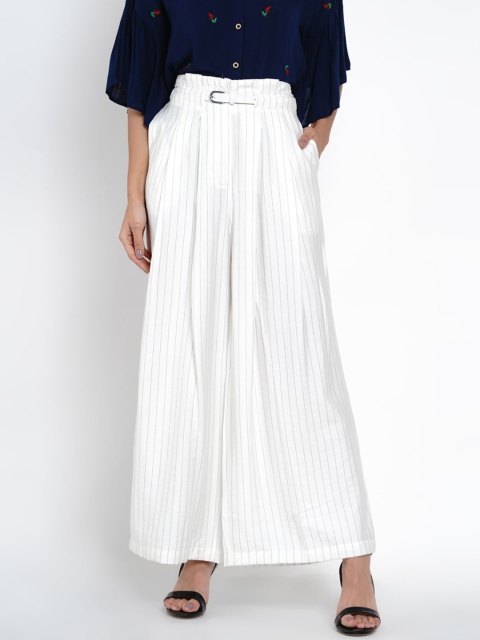 

Deal Jeans Women White & Grey Flared Striped Parallel Trousers