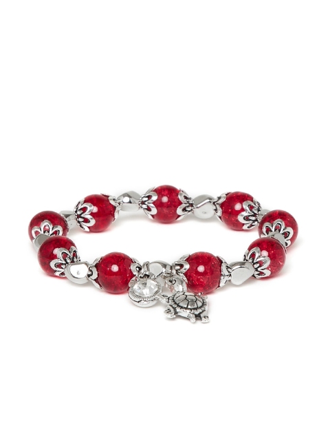 ZeroKaata Red Metal Elasticated Bracelet