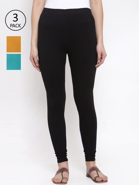 

TAG 7 Women Pack Of 3 Solid Leggings, Black