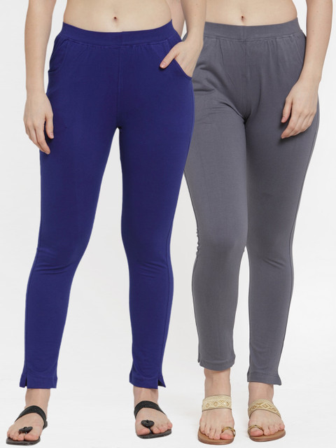 

TAG 7 Women Pack Of 2 Solid Straight-Fit Ankle-Length Leggings, Grey