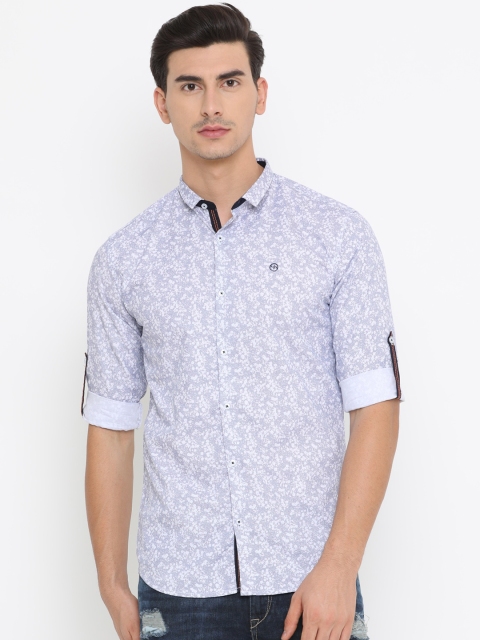 

SHOWOFF Men White & Navy Blue Slim Fit Printed Casual Shirt