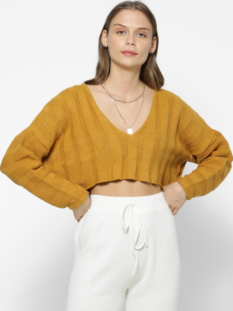 

FOREVER 21 Women Yellow Ribbed Pullover Sweater