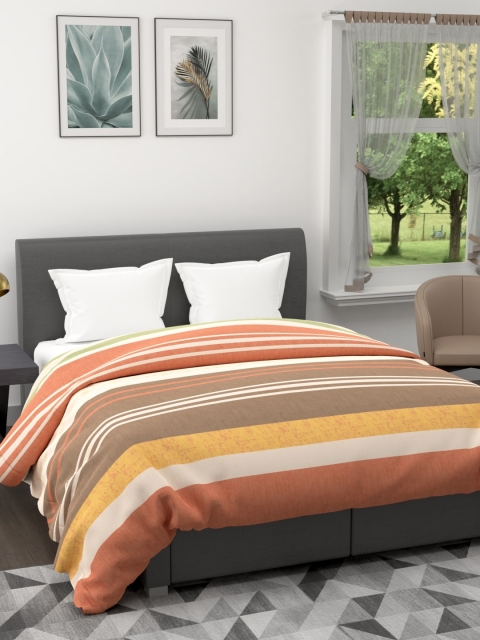 

BIANCA Rust Brown & Green Striped AC Room 120 GSM Double Bed Comforter