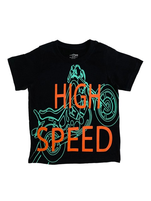 

KiddoPanti Boys Black High Speed Printed Round Neck T-shirt