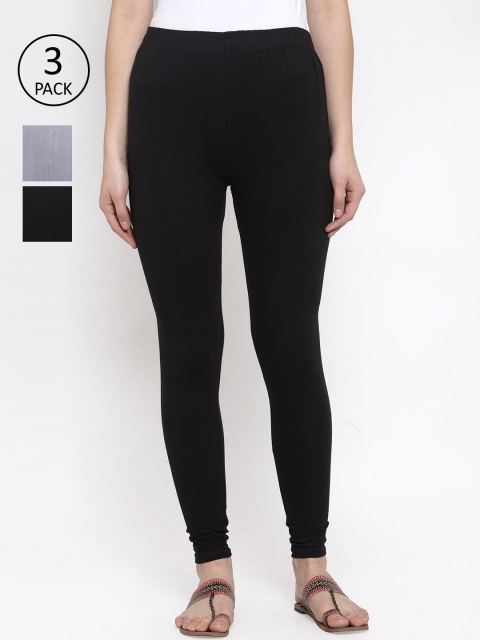 

TAG 7 Women Pack of 3 Solid Churidar-Length Leggings, Black
