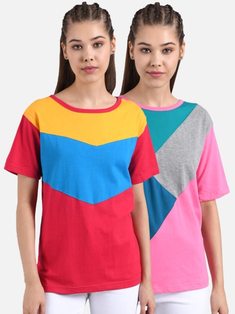

Kotty Women Pack of 2 Colourblocked Round Neck T-shirts, Multi