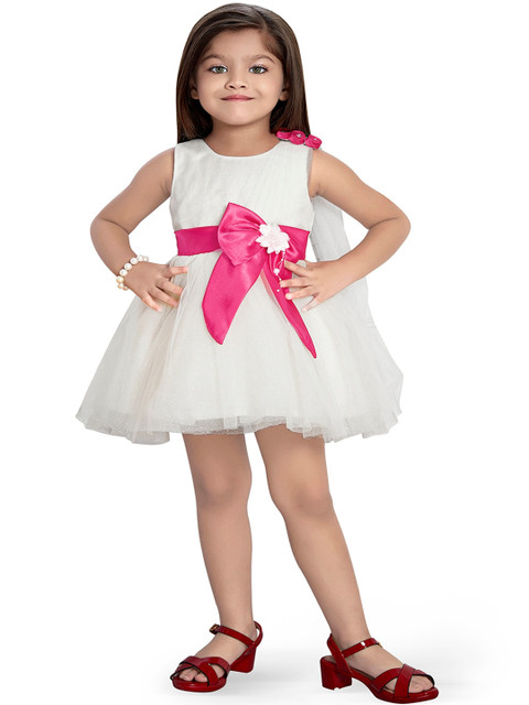 

BETTY Girls White Solid Fit and Flare Dress