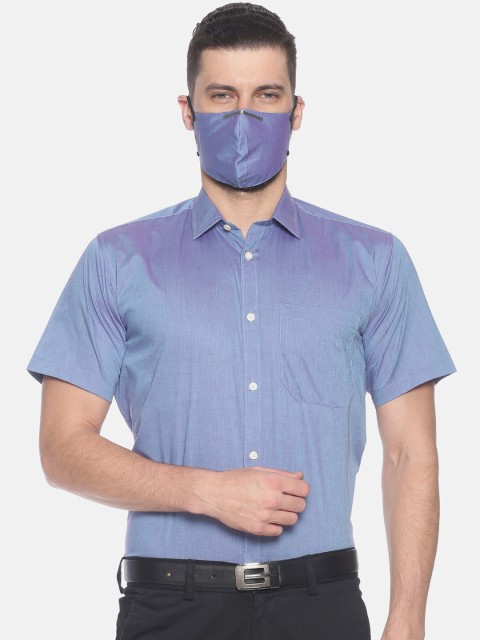 

Balista Men Blue Standard Tailored Fit Solid Formal Shirt with a Mask