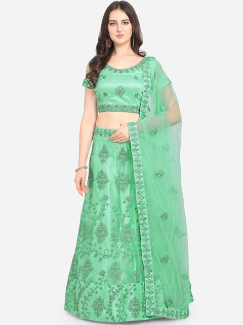 

VRSALES Sea Green & Grey Embroidered Semi-Stitched Lehenga & Unstitched Blouse with Dupatta