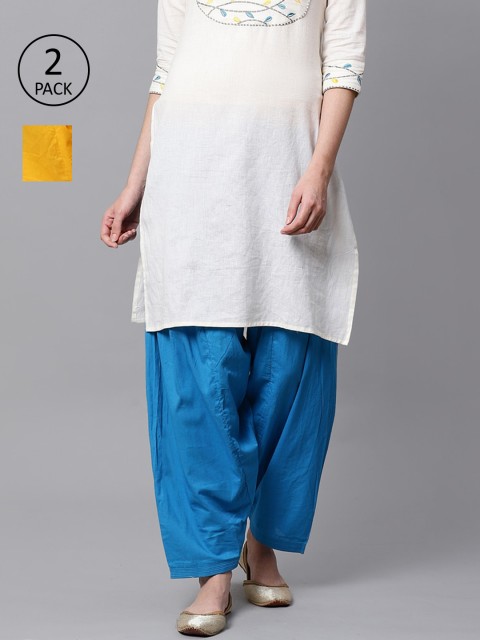 

Kifahari Women Pack Of 2 Mustard Yellow & Blue Solid Loose-Fit Salwar