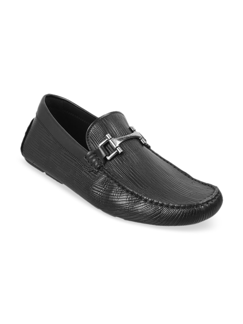 J.FONTINI Men Black Textured Leather Horsebit Loafers