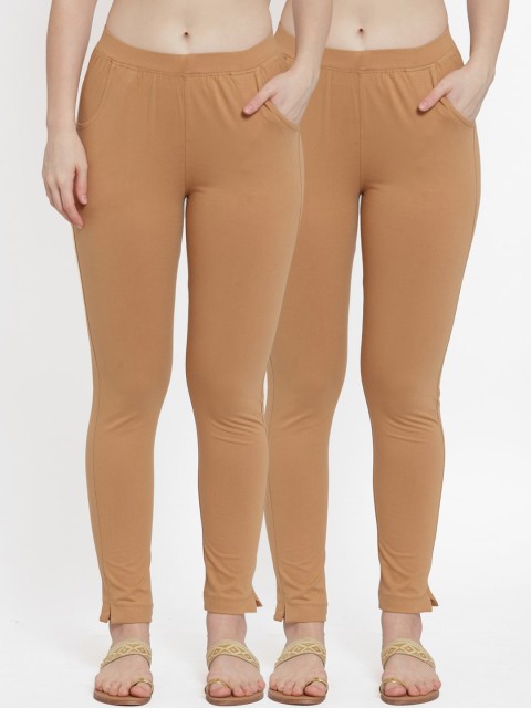 

TAG 7 Women Pack Of 2 Beige Solid Straight-Fit Ankle-Length Leggings