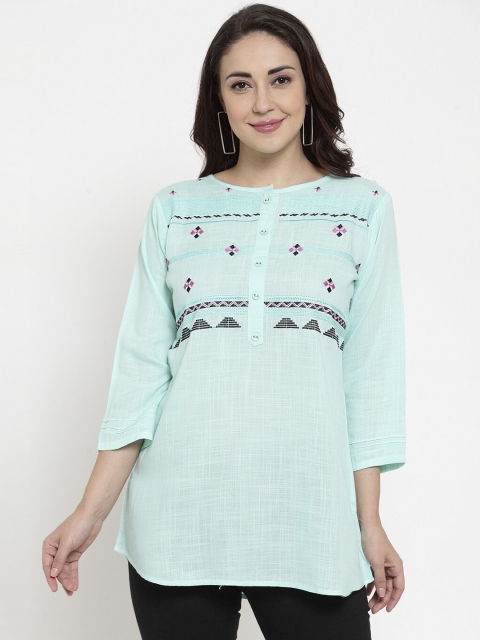

Baani Creations Women's Sea Green & Pink Embroidered Tunic