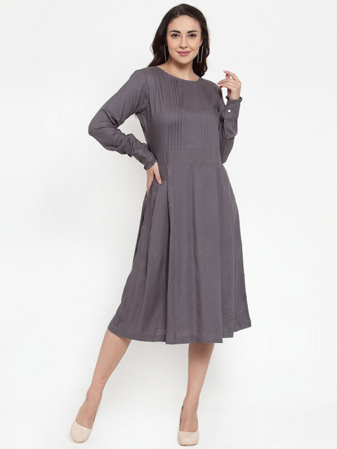 

Baani Creations Women Grey Solid Fit and Flare Dress