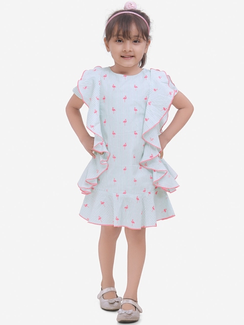

Fairies Forever Girls White & Pink Flamingo With Stripes Drop-Waist Ruffled Dress