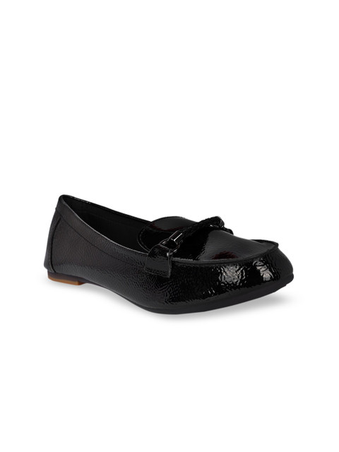 

Sole To Soul Women Black Solid Synthetic Patent Ballerinas