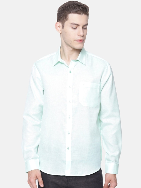 

RAMRAJ COTTON Men Green Original Regular Fit Solid Casual Shirt