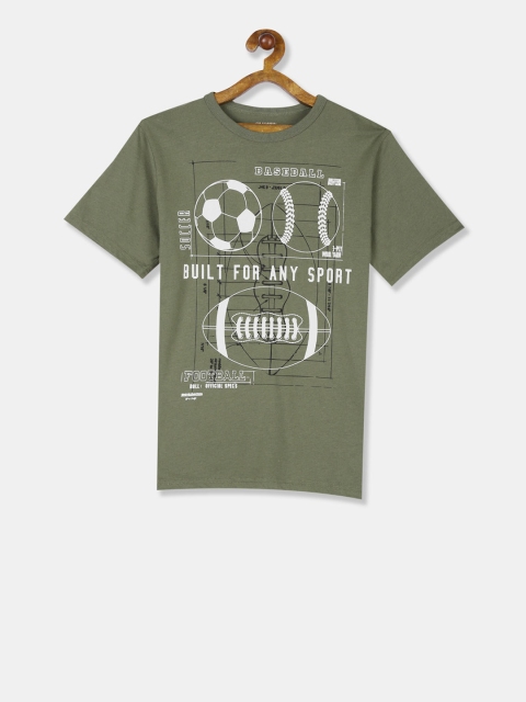 

The Childrens Place Boys Olive Green & White Sports Print Round Neck T-shirt