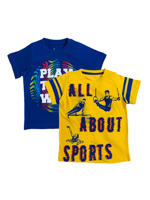 

KiddoPanti Boys Pack of 2 Printed Round Neck T-shirts, Navy blue