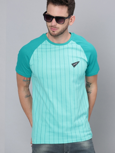 

DILLINGER Men Green Striped Round Neck T-shirt