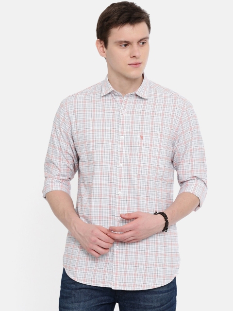 

Classic Polo Men Off-White & Peach-Coloured Slim Fit Checked Casual Shirt