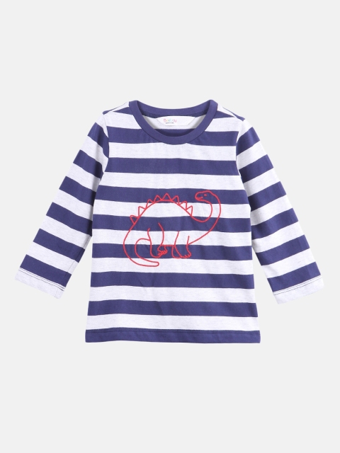 

Beebay Boys Navy Blue & White Dinosaur Embroidered Striped Round Neck T-shirt