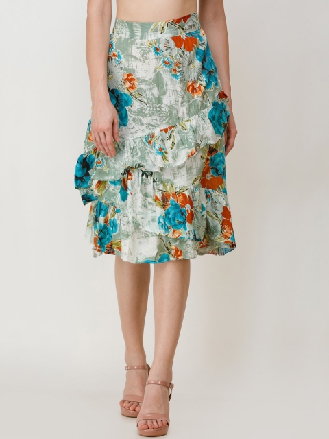 

SCORPIUS Women Green & Blue Floral Print Layered Skirt