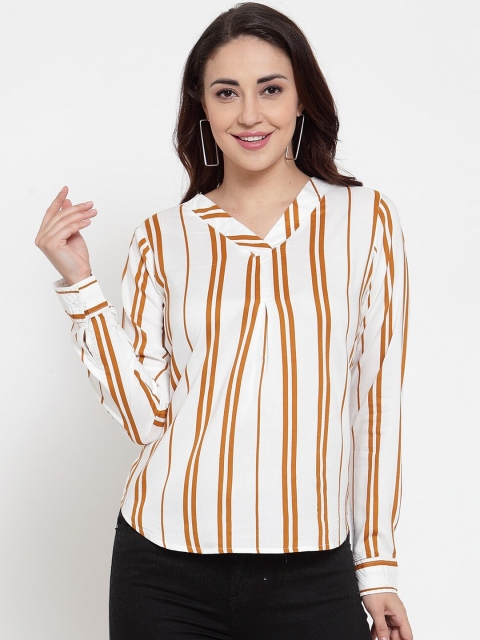 

Baani Creations Women White & Rust Brown Striped Top