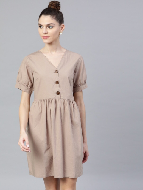 

STREET 9 Women Beige Solid Fit and Flare Dress