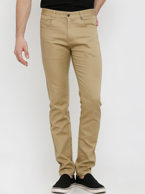 

Rex Straut Jeans Men Khaki Brown Slim Fit Mid-Rise Clean Look Stretchable Jeans