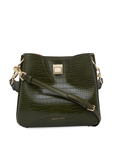 

CHARLES & KEITH Olive Green Animal Texture Sling Bag