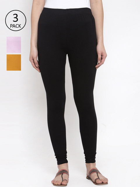 

TAG 7 Women Pack Of 3 Solid Leggings, Black