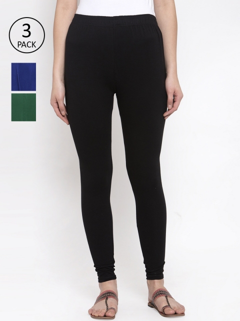 

TAG 7 Women Pack Of 3 Solid Churidar-Length Leggings, Black