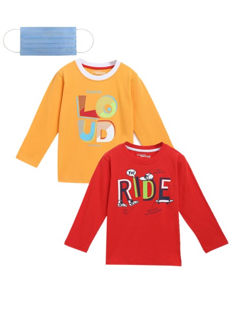 

Lil Tomatoes Boys Pack of 2 Printed Round Neck T-shirts, Red