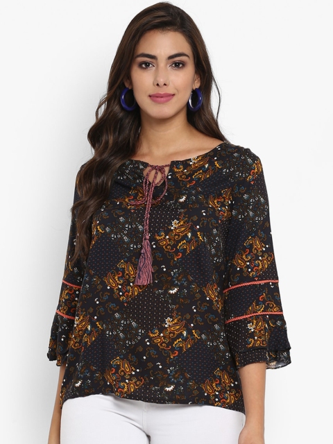 

Aditi Wasan Women Black & Yellow Paisley Printed Top