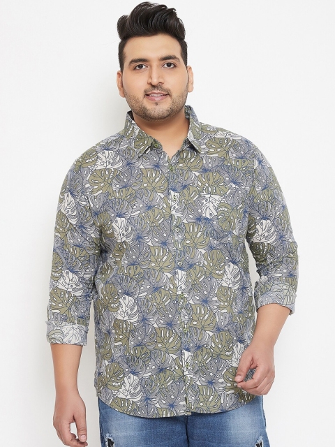 

Instafab Plus Size Men Olive Green & Blue Regular Fit Printed Casual Shirt